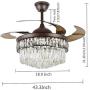 Sky Demons 42’’ Modern Crystal Fandelier LED Chandelier with Remote Invisible Retractable Blades Ceiling Fans Light 3 color Temperature Fan Light Fixture for Dining Room,Living Room,Kitchen
