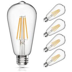 LED Edison Bulb Dimmable 6W Vintage Led Light Bulb 60W Equivalent 2200K Warm White 520 Lumen ST64 Led Filament Bulb E26 Medium Base Decorative Clear Glass for Bathroom Kitchen Dining Room, 4 Pack