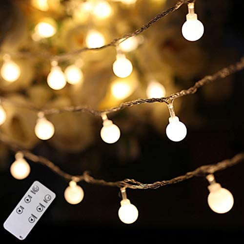 Globe String Lights Outdoor with Remote, 49 ft 100 Led Fairy Lights Extendable Twinkle Lights for Wedding Bedroom Porch Patio Valentine 2021 New Year Decor, Upgraded