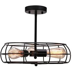 CO-Z 3 Light Industrial Cage Ceiling Light, 15'' Rustic Retro Wired Chandelier for Bedroom, Dining Room, Living Room, Farmhouse Lighting, ORB Finished Metal Fan Shade Pendant Lamp Fixture