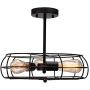 CO-Z 3 Light Industrial Cage Ceiling Light, 15'' Rustic Retro Wired Chandelier for Bedroom, Dining Room, Living Room, Farmhouse Lighting, ORB Finished Metal Fan Shade Pendant Lamp Fixture