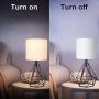 Depuley Modern Black Table lamp for Living Room, Metal Desk Lamp with Hollowed Out Base, 5W Bedside Nightstand Lamps with Fabric Shade for Bedroom, Office (E26 Bulb Incl.)