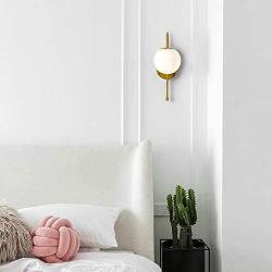 Loclgpm Modern Gold Metal Wall Sconce, 1 Light Wall Lighting with Milk White Globe Glass Shade, Flush Mount Wall Lamp for Bedroom, Bathroom, Hallway, Living Room