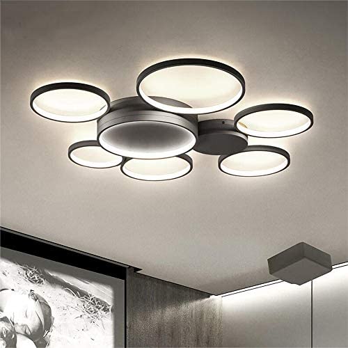 Lingkai Modern LED Flush Mount Ceiling Light 7-Light Chandeliers Control Nature White and Warm White Dimmable Circle Rings Design Ceiling Lamp for Living Room Bedroom Kitchen 3000K-6000K