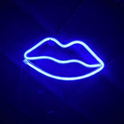 DANIDEER Led Neon Sign Art Decorative Lights Table Decoration Neon Lamp with Base for Kids boy and Girl Bedroom Unique Gift for Any Occasion (Blue Lips)