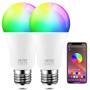 Color Changing LED Light Bulb 8W RGBW Controlled by APP, Sync to Music, Dimmable RGB Multi-Color 60 Watt Equivalent E26 Edison Screw (2 Pack)
