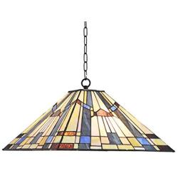 Capulina Tiffany Dining Table Lights, 16 Inch Wide Hanging Tiffany Style Lamp, 2-Light Stained Glass Lighting Fixtures, Stained Glass Dining Room Lights, Beautiful Mission Style Tiffany Pendant Lights