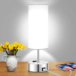 Touch Control Table Lamp Daylight White, 3 Way Dimmable Bedside Lamp with 2 Fast Charging USB Ports and Power Outlet, USB Lamp, Nightstand Lamp for Bedroom, 60W Equivalent LED Bulb Included