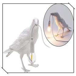 Crow Table lamp，Artificial Bird Shaped Table Lamp，Bird Wall Lamp Light LED Table Lamps，Desk Lamp Night Light for Adults Kids for Bedrooms, Living Rooms, Office Decoration (White-B)