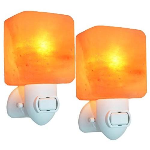 Maymii•Home 2 Pack Cube Mini Himalayan Salt Night Light Plug in Wall Lamps Night Light Crystal Salt Lamp Natural Soft Night Light for Living Dining Bed Room and Office