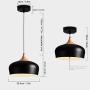 Combuh Solid Wood Dome Pendant Light Removable Bulb E26 Base Modern Lantern Lighting Fixture,Black Vintage Style, Cord Adjustable, Ceiling Hanging Lamp for Kitchen Island, Dining Room, Living Room