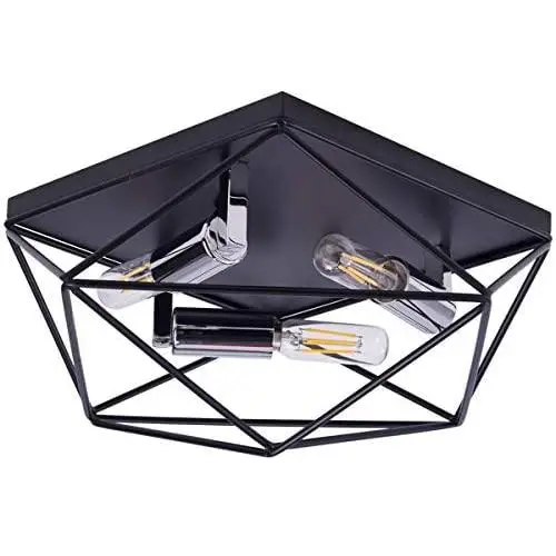 VILUXY Contemporary Geometric Flush Mount Ceiling Light Fixture with Black Shade for Hallway, Entryway, Passway, Dining Room, Bedroom, Balcony Living Room 3-Light