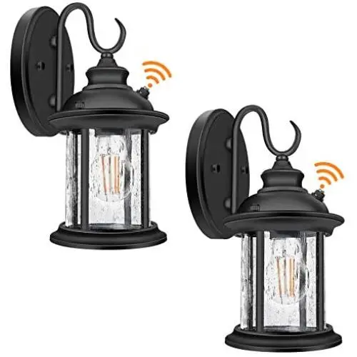 2-Pack Dusk to Dawn Sensor Outdoor Wall Lantern, Exterior Wall Sconce Porch Light Fixture with E26 Socket, 100% Anti-Rust Aluminum Waterproof, Clear Glass Matte Black Wall Lamp for Doorway Garage