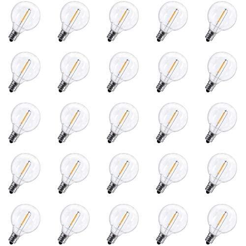 Pack of 25 G40 Led Replacement Light Bulbs 1W Shatterproof Globe bulb fits E12 or C7 Candelabra Screw Base Sockets, 1.5 Inch Dimmable Light Bulbs for Indoor Outdoor Patio Decor, Warm White