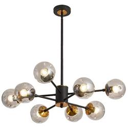 8 Light Chandelier Pendant Lighting Black with Glass Globes Classic Vintage Ceiling Light Fixture for Living Room Dining Room Bedroom