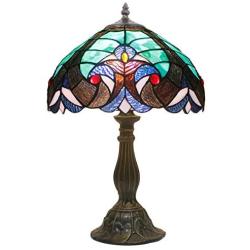 Tiffany Style Lamp Table Reading Light Stained Glass Green Liaison Shade W12H18 Inch S160G WERFACTORY LAMPS Parent Friend Kid Lover Living Room Bedroom Study Coffee Bar Bedside Antique Art Crafts Gift