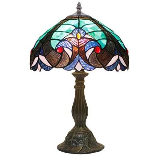 Tiffany Style Lamp Table Reading Light Stained Glass Green Liaison Shade W12H18 Inch S160G WERFACTORY LAMPS Parent Friend Kid Lover Living Room Bedroom Study Coffee Bar Bedside Antique Art Crafts Gift