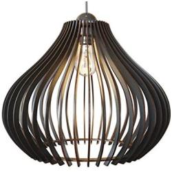 Black Wooden Ceiling Pendant Light. Modern & Contemporary Hanging light fixture with Adjustable Cord for Kitchen, Dining or Living Room, Bedrooms or Office Space Max 60 Watt (NEW VERSION)