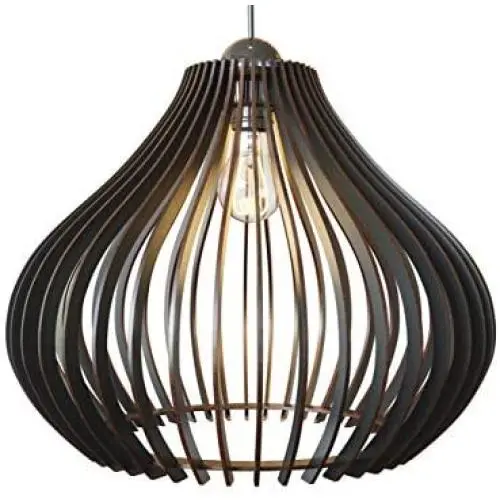 Black Wooden Ceiling Pendant Light. Modern & Contemporary Hanging light fixture with Adjustable Cord for Kitchen, Dining or Living Room, Bedrooms or Office Space Max 60 Watt (NEW VERSION)