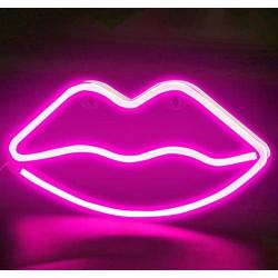 Funpeny LED Neon Decorative Light, Neon Sign Shaped Decor Light, USB Charging & Battery Indoor Decor for Living Room, Birthday Party, Wedding Party (Pink Lip)