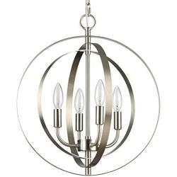 MICSIU Globe Chandelier 4-Light Metal Industrial Spherical Pendant Light Fixture Modern Hanging Lighting Brushed Nickel Finish for Dining & Living Room, Foyer and Kitchen, Hallway and Entryway