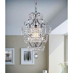 Riomasee Plug in Chandelier Mini Chrome Chandelier 1 Light Elegant Chandelier Crystal Iron Ceiling Light Fixture for Bedroom,Bathroom,Dining,Living Room