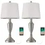 BOBOMOMO 25.25 Modern USB Table Lamp Set of 2 for Living Room Bedroom Bedside Lamps with Charging Port Fabric Drum Shade (Silver)