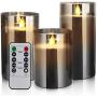 Flameless Led Candles Flickering, Yinuo Candle Real Wax Fake Wick Moving Flame Faux Wickless Pillar Battery Operated Candles with Timer Remote Glass Effect for Festival Wedding Home Party Decor