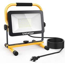 Ustellar 60W LED Work Light, 6000lm (450W Equivalent) IP65 Waterproof Portable Flood Lights with Stand, Outdoor Job Site Worklight for Workshop, Construction Site, 6000K Daylight White