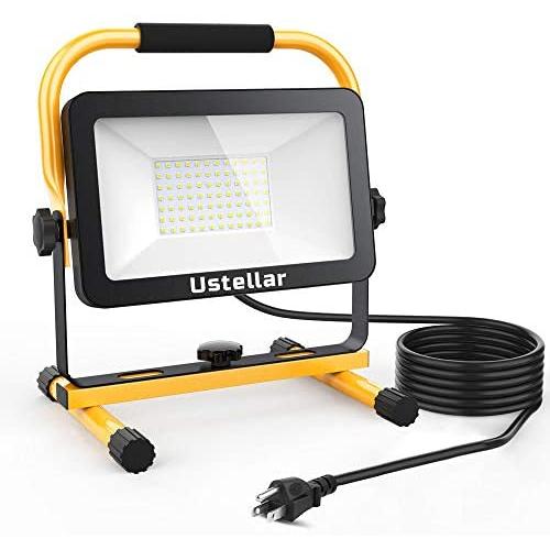 Ustellar 60W LED Work Light, 6000lm (450W Equivalent) IP65 Waterproof Portable Flood Lights with Stand, Outdoor Job Site Worklight for Workshop, Construction Site, 6000K Daylight White Ustellar 60W LED Work Light, 6000lm (450W Equivalent) IP65 Waterproof Portable Flood Lights with Stand, Outdoor Job Site Worklight for Workshop, Construction Site, 6000K Daylight White