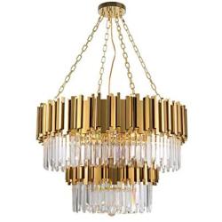 Modern Double Layer Crystal Chandelier,10-Lights Wrought Iron Plating Pendant Light Fixture,Round Luxury Chandelier,E12 Ceiling Light for Dining Room