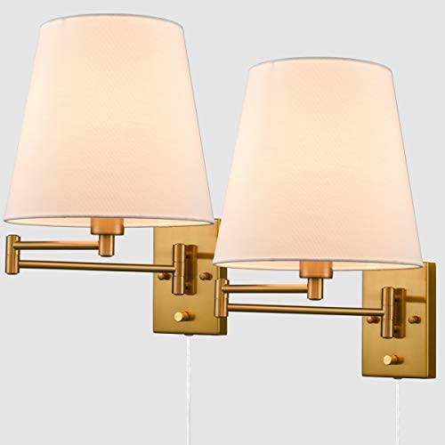 Beige Wall Sconces Set of Two Plug-in Wall Lamp Swing Arm Wall Lights with Plug-in Cord Modern Wall Lamp Lighting