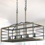 Farmhouse Chandelier for Dining Room, Rectangle 5-Light Kitchen Island Lighting, Faux Wood Finish