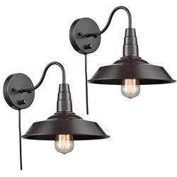 AXILAND Antique Gooseneck Wall Sconce Oil Rubbed Bronze Barn Wall Sconces Set of 2