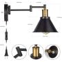 YeLEEiNO Swing Arm Wall Lamp Plug-in Cord Industrial Wall Sconce, Bronze and Black Finish,with On/Off Switch, E26 Base UL Listed,1-Light Bedroom Wall Lights Fixtures,Bedside Reading Lamp (Art Style)