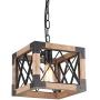 Anmytek Adjustable Wood Metal Chandelier Cube Iron Net Frame Pendant Lighting for Kitchen Island Rustic Industrial Edison Hanging Light Dining Room Vintage Ceiling Light Fixture 1-Light (P0031)