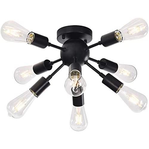 Modern 8-Light Sputnik Ceiling Light Chandelier Vintage Semi Flush Mount Ceiling Light Fixture for Kitchen Bar Living Room, Matte Black