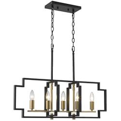 Emliviar 5-Light Island Lighting, Modern Kitchen Dining Room Light Fixtures, Black and Gold Finish, JE1981-5LP BK+G