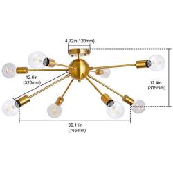 KOSTOMO 8 Light Sputnik Chandelier Brushed Brass Rustic Flush Mount Ceiling Light Gold Modern Pendant Lighting Fixtures for Kitchen Bathroom Dining Room Bedroom Hallway （8C Lights-Brass）