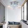 Qihang Mini Modern Crystal Chandelier Half Flush Mount Ceiling Light Fixture Contemporary Square Pendant Lamp for Bedroom Living Room Hallway Dining Room