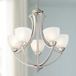 Milbury Satin Nickel Chandelier 24'' Wide Modern White Glass 5-Light Fixture for Dining Room House Foyer Kitchen Island Entryway Bedroom Living Room - Possini Euro Design