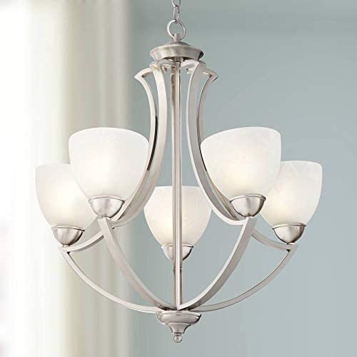 Milbury Satin Nickel Chandelier 24'' Wide Modern White Glass 5-Light Fixture for Dining Room House Foyer Kitchen Island Entryway Bedroom Living Room - Possini Euro Design Milbury Satin Nickel Chandelier 24'' Wide Modern White Glass 5-Light Fixture for Dining Room House Foyer Kitchen Island Entryway Bedroom Living Room - Possini Euro Design