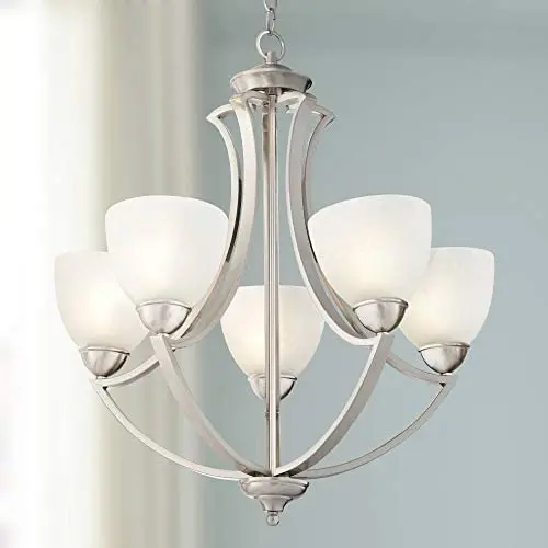 Milbury Satin Nickel Chandelier 24'' Wide Modern White Glass 5-Light Fixture for Dining Room House Foyer Kitchen Island Entryway Bedroom Living Room - Possini Euro Design