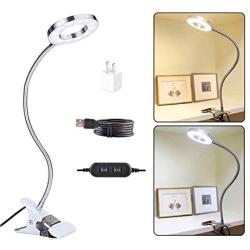 CLOOOUDS 7W Clip on Light, LED Clip On Lamp, USB Reading Book Light, Bed Lamp,Desk lamp, Warm Light and White Light, Adapter Included