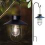 2 Pack EKQ ROJOY Hanging Solar Lights Lantern Lamp with Shepherd Hook, Metal Waterproof Edison Bulb Lights for Garden Outdoor Pathway (Black)