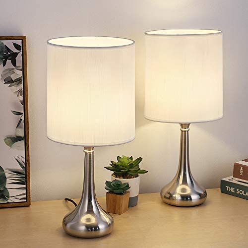 Modern Bedside Table Lamps, Desk Lamps Brushed Nickel Nightstand Lamps with White Fabric Shades for Living Room Family Bedroom Bedside Office(Set of 2) Modern Bedside Table Lamps, Desk Lamps Brushed Nickel Nightstand Lamps with White Fabric Shades for Living Room Family Bedroom Bedside Office(Set of 2)