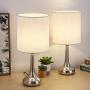Modern Bedside Table Lamps, Desk Lamps Brushed Nickel Nightstand Lamps with White Fabric Shades for Living Room Family Bedroom Bedside Office(Set of 2) Modern Bedside Table Lamps, Desk Lamps Brushed Nickel Nightstand Lamps with White Fabric Shades for Living Room Family Bedroom Bedside Office(Set of 2)