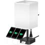 COZOO USB Bedside Table & Desk Lamp with 3 USB Charging Ports and 2 Outlets Power Strip,Black Charger Base with White Fabric Shade, LED Light for Bedroom/Nightstand/Living Room (White-Large)