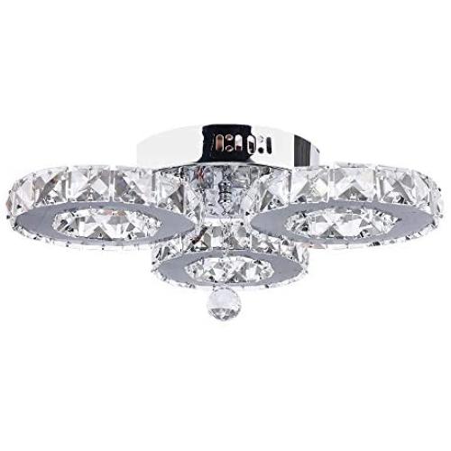 Modern Crystal Chandeliers, 3 Rings 36W LED Crystal Chandelier Fixtures Stainless Steel Pendant Ceiling Lights Fixtures for Dining Room Living Room Bedroom (Cool White)