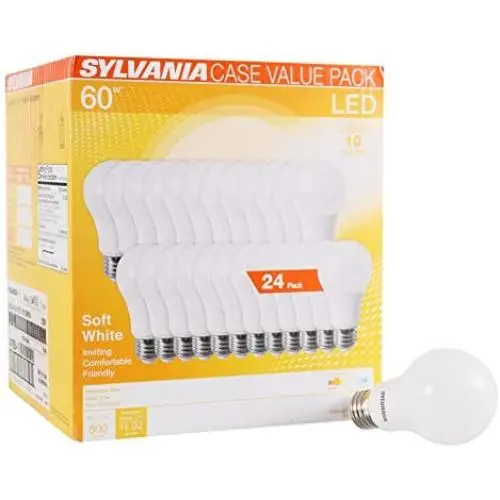 LEDVANCE 74765 A19 Efficient 8.5W Soft White 2700K 60W Equivalent A29 LED Light Bulb (24 Pack), 10 yr, 24 Count